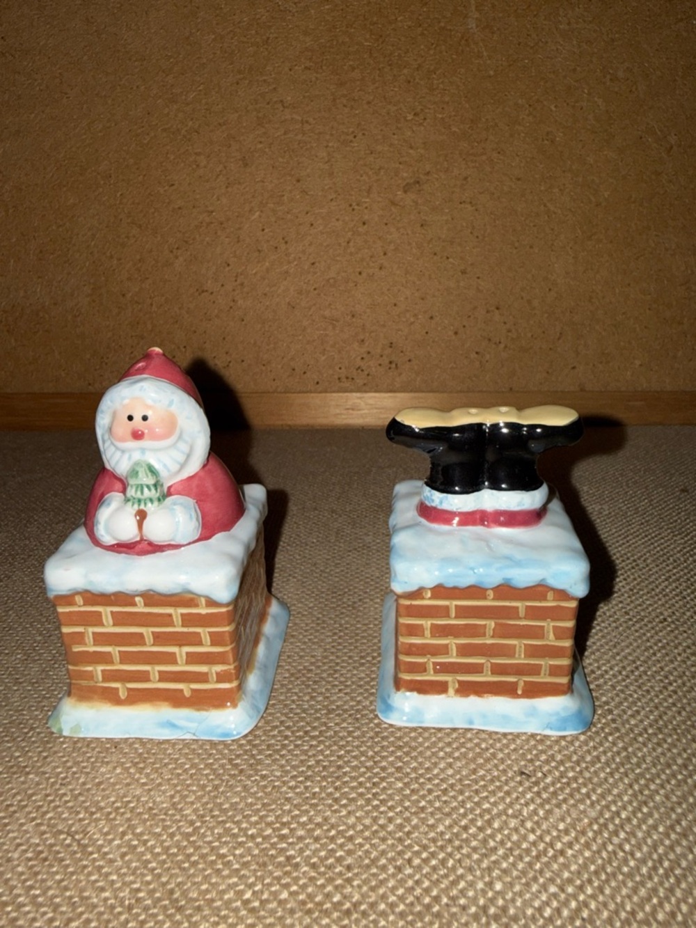 Ceramic Santa in Chimney Salt & Pepper Shakers - Red, White, Black